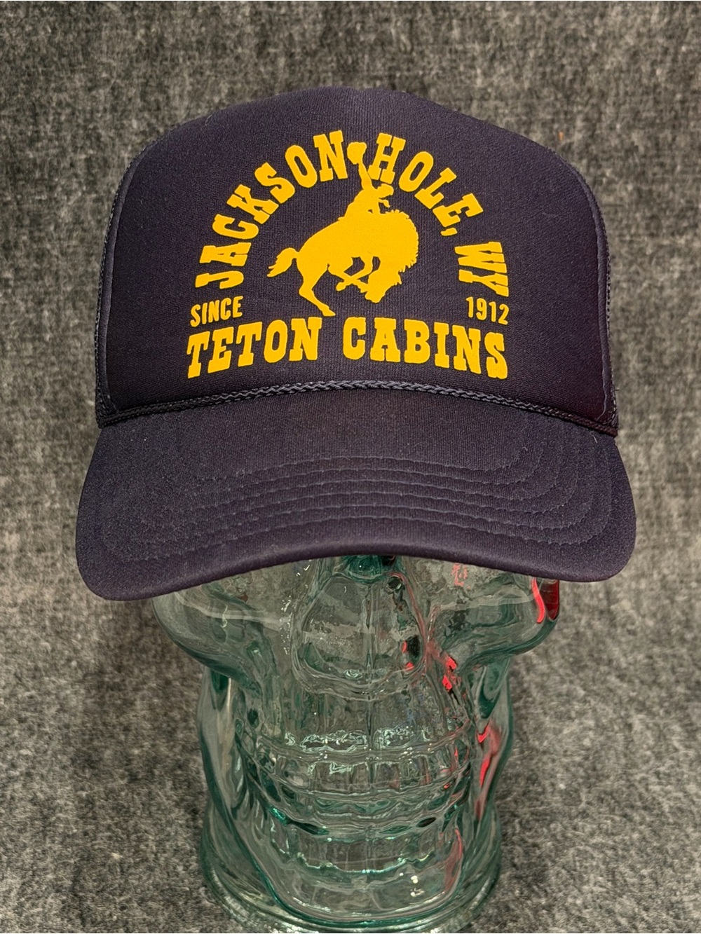 Diamond Cross Ranch Jackson Hole Wyoming Navy Yellow SnapBack Trucker Hat Cap